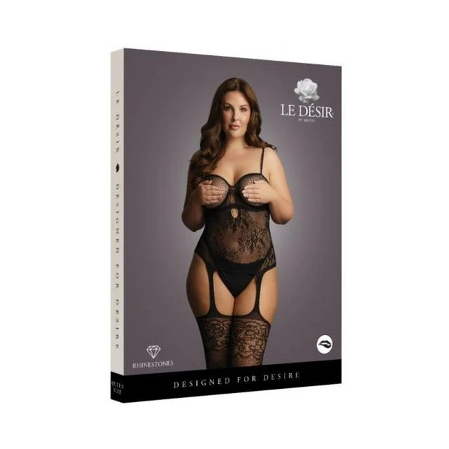 Shots Le Desir Suspender Rhinestone Bodystocking Black Qs - Fit & Sizing