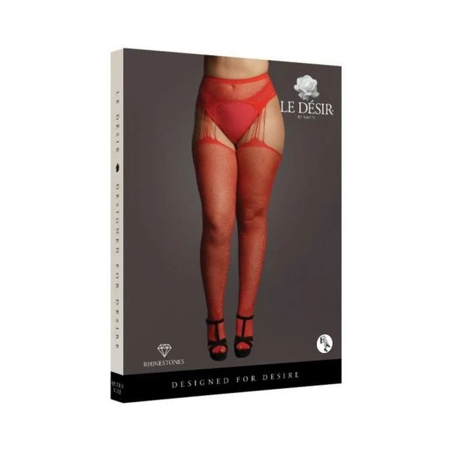 Shots Le Desir Suspender Rhinestone Pantyhose Red Qs - Fit & Sizing