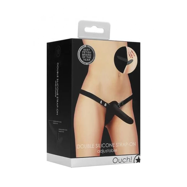 Shots Ouch Double Silicone Strap on  - Black - Shape & Texture