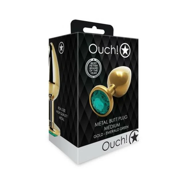Shots Ouch! Round Gem Butt Plug Large Gold/emerald - Elegant Design with a Secure Fit
