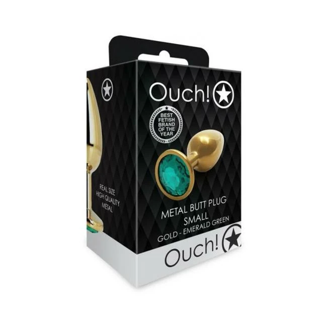 Shots Ouch! Round Gem Butt Plug Large Gold/emerald - Shape & Comfort