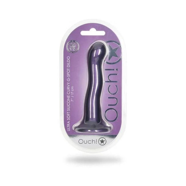 Shots Ouch! Ultra Soft Silicone. Curvy G-spot Dildo Metallic - Experience the Ultimate in Sensation with the Shots Ouch! Ultra Soft Silicone Curvy G-spot Dildo