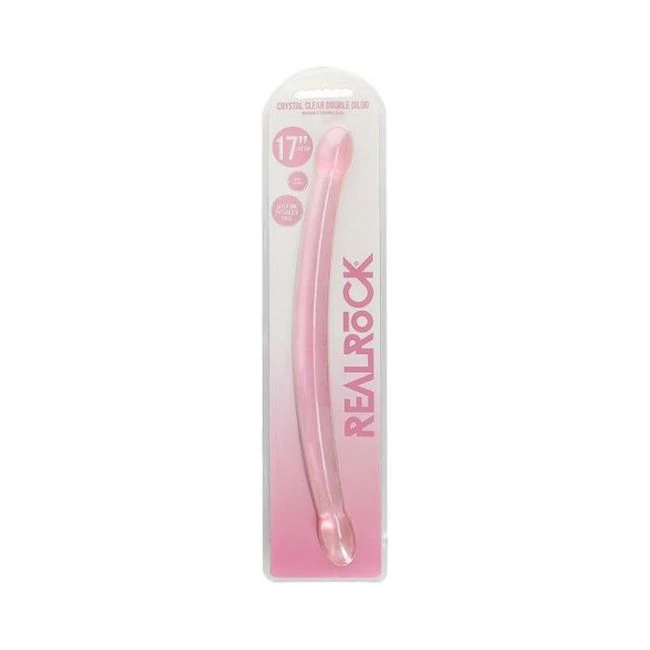 Shots Realrock Crystal Clear 17" Double Dildo  - Pink - Shape &amp; Texture