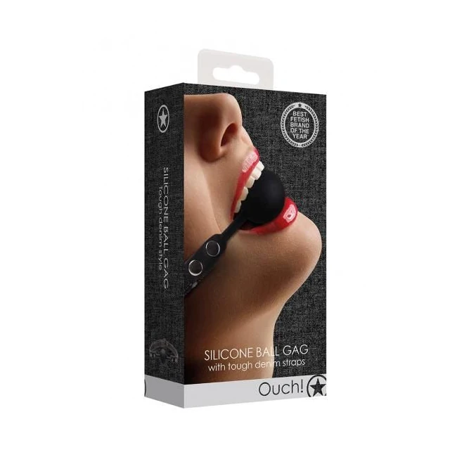 Silicone Ball Gag - with Roughend Denim Straps - Black - Build & Quality