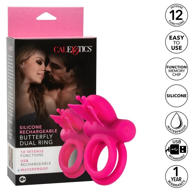 Silicone Rechargeable Butterfly Dual Ring - Vibration Modes and Features