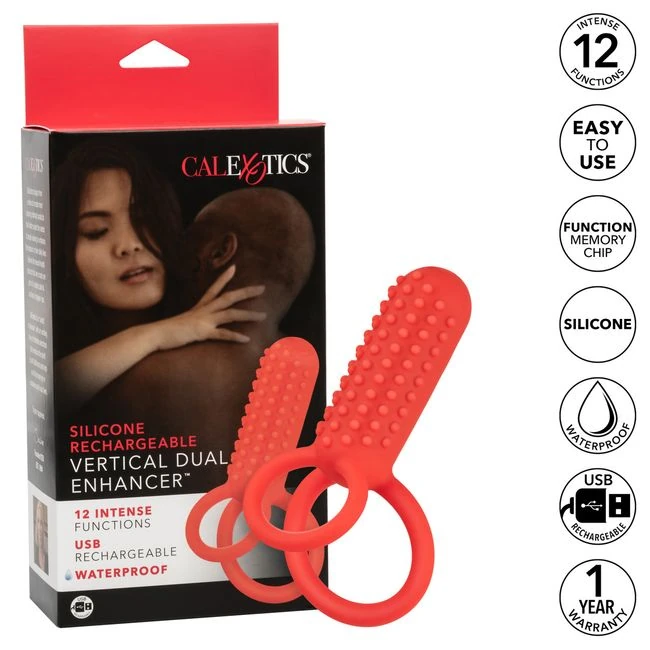 Silicone Rechargeable Vertical Dual Enhancer - Vibration Modes & Stimulation