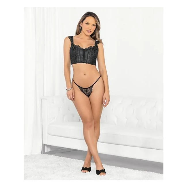 Silver Lurex Lace Corset Top W/g-string Black/silver - Fabric & Feel