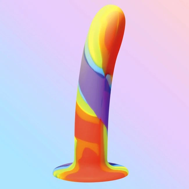 Simply Sweet Rainbow Silicone Dildo - Material Feel