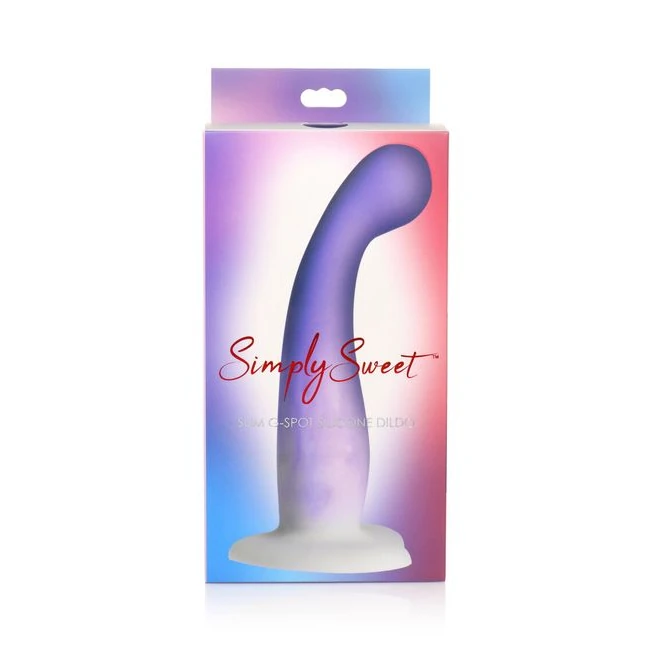 Simply Sweet Slim G-spot Silicone Dildo Purple/white - Product Overview