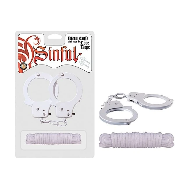Sinful Metal Cuffs w/ Love Rope - Iron Cuffs Paired With a 118.11-Inch Cotton Rope