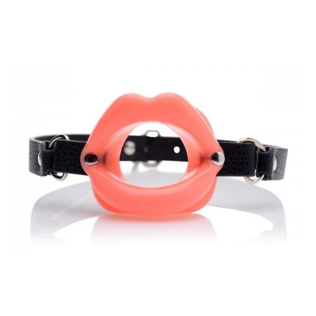 Sissy Mouth Gag Pink Silicone Lips Black Strap - Hardware & Fasteners