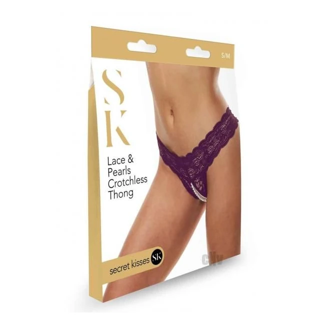 Sk Lace and Pearl Crotchless Thong Pur - Fabric & Feel