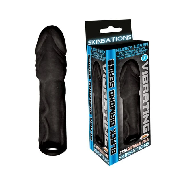 Skinsations Black Diamond Series Husky Lover Extension Sleeve with Power Bullet & Scrotum Strap 7in - How It Feels