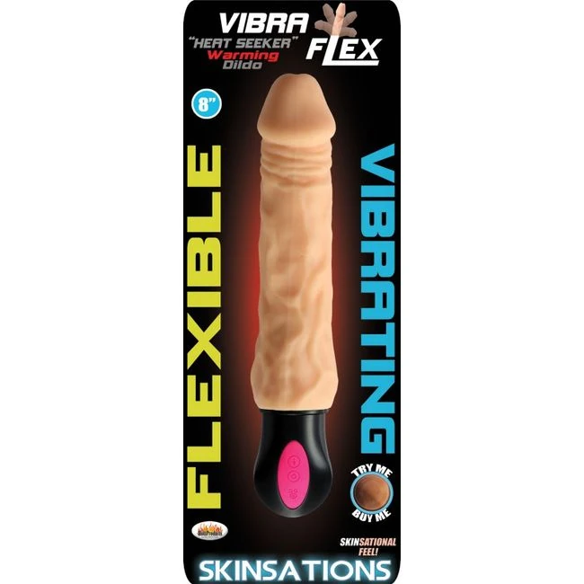 Skinsations Heat Seeker Flexible Warming Dildo 8 " - Experience the Realistic Feel with the Skinsations Heat Seeker Flexible Warming Dildo