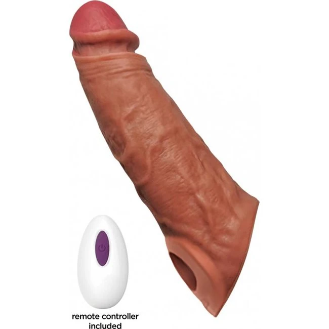 Skinsations Thick Dick Sleeve Vibrating W/ Remote - Textured Silicone That Adds Length and Girth