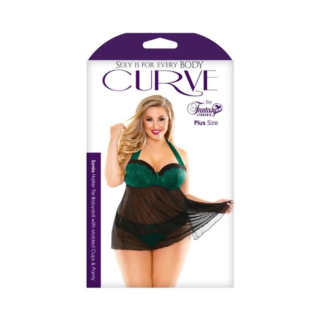Sonia Halter/tie/babydoll/panty Green 1x/2x - Fabric & Feel
