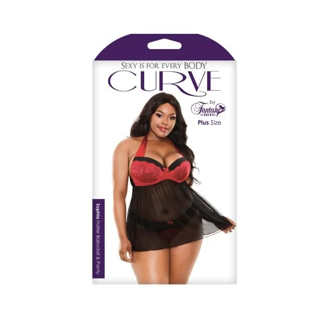 Sophia Halter Babydoll & Panty Black, Red 1x2x - Fit & Sizing
