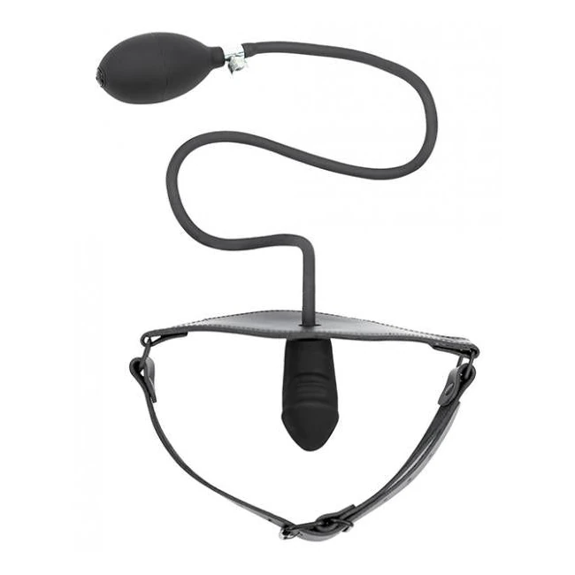 Spartacus Inflatable Dildo Gag with Hand Pump Black O/s - Material Feel