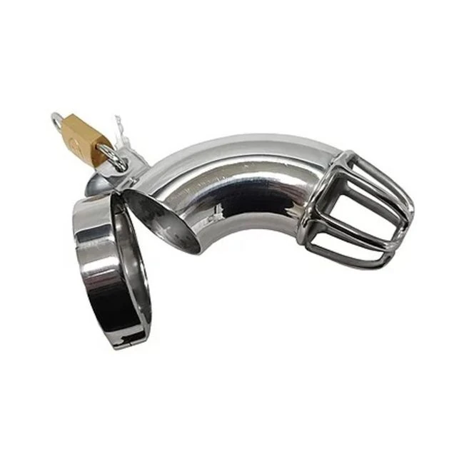 Stainless Cock Cage with Padlock  in Clamshell - Overview