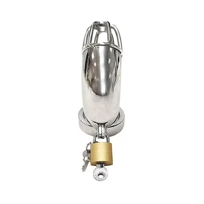 Stainless Cock Cage with Padlock  in Clamshell - Key Details