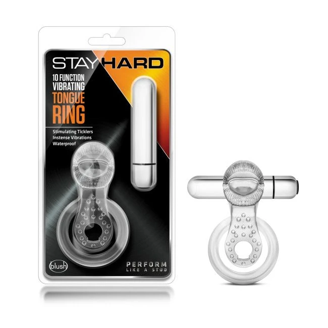 Stay Hard 10 Function Tongue Ring Vibrating Clear - Additional Features