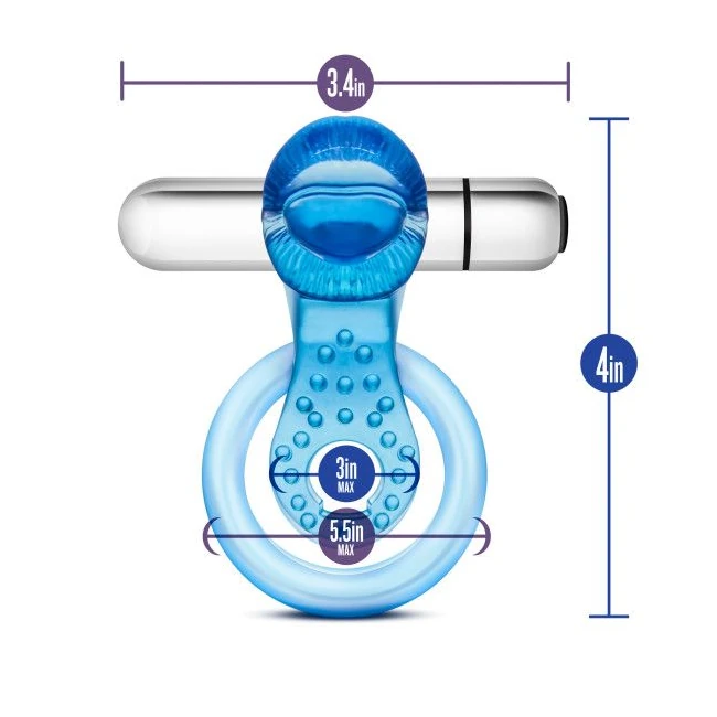 Stay Hard 10 Function Vibrating Tongue Ring Blue - Vibration Modes