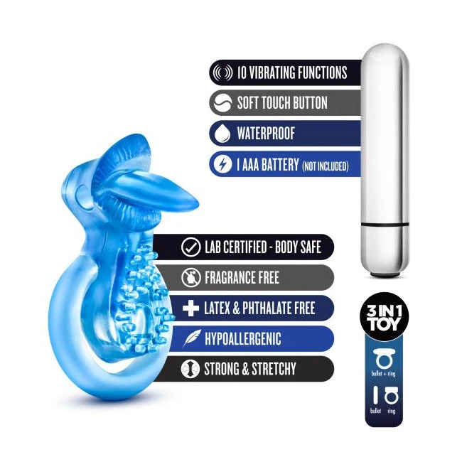 Stay Hard 10 Function Vibrating Tongue Ring Blue - Power & Performance
