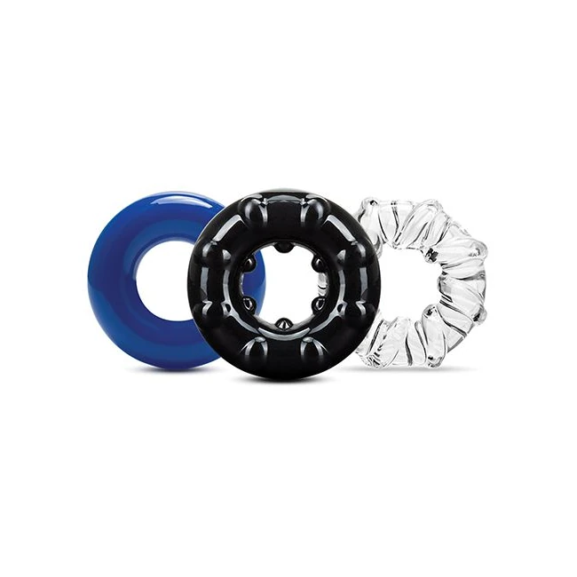 Stay Hard Triple Stretch 3 pk Cock Ring Multi Color - Overview