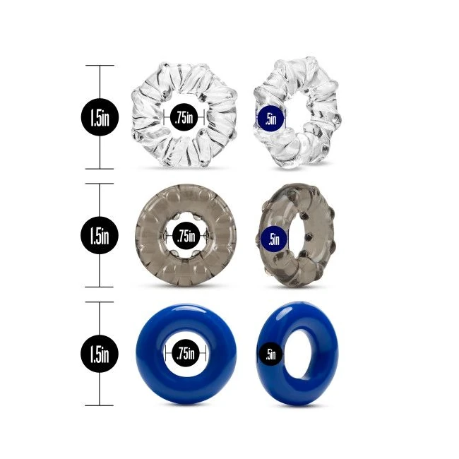 Stay Hard Triple Stretch 3 pk Cock Ring Multi Color - What Stands Out