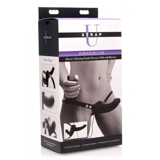 Strap U Power Pegger Silicone Vibrating Double Pleasure Dildo with Harness - Shape & Texture