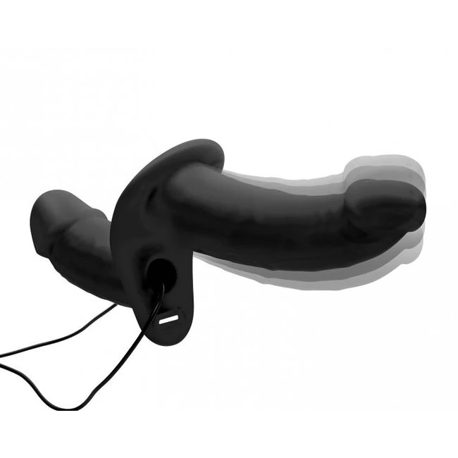 Strap U Power Pegger Silicone Vibrating Double Pleasure Dildo with Harness - Size & Fit