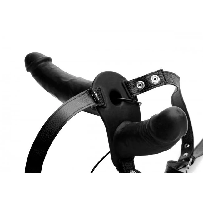Strap U Power Pegger Silicone Vibrating Double Pleasure Dildo with Harness - Vibration & Controls