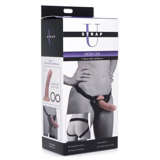Strap U Seducer 7in Silicone Dildo W/ Harness - Material Feel