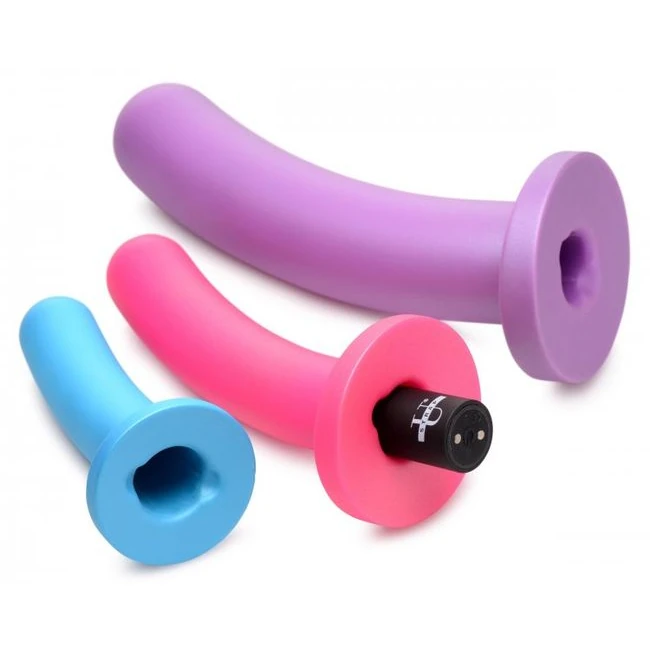 Strap U Triple Peg 28x Dildo Set Silicone W/ Remote - Vibration Modes
