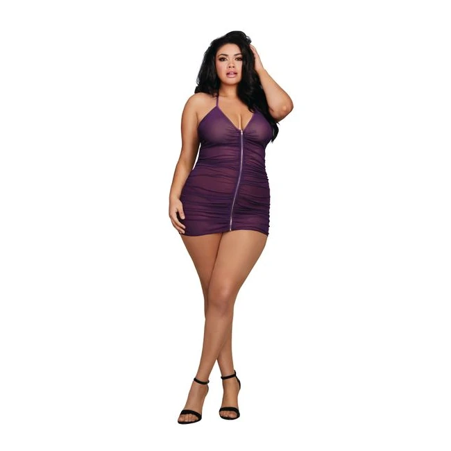 Stretch Mesh Chemise W/ Shirring Detail & G-string Plum Queen - Care Instructions