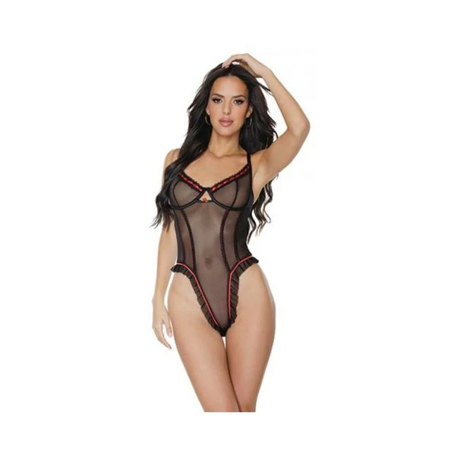 '=stretch Mesh Underwire Teddy W/ribbon Detail Black - Fabric & Feel