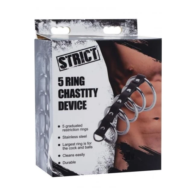 Strict 5 Ring Chasity Device Black - Key Details