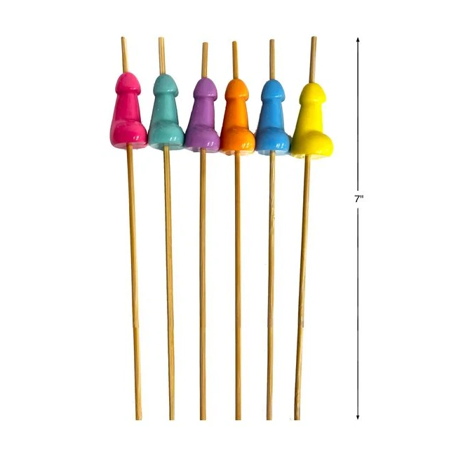 Super Fun Penis Hors D'oeuvre Picks - Six Seven-Inch Bamboo Picks Per Pack