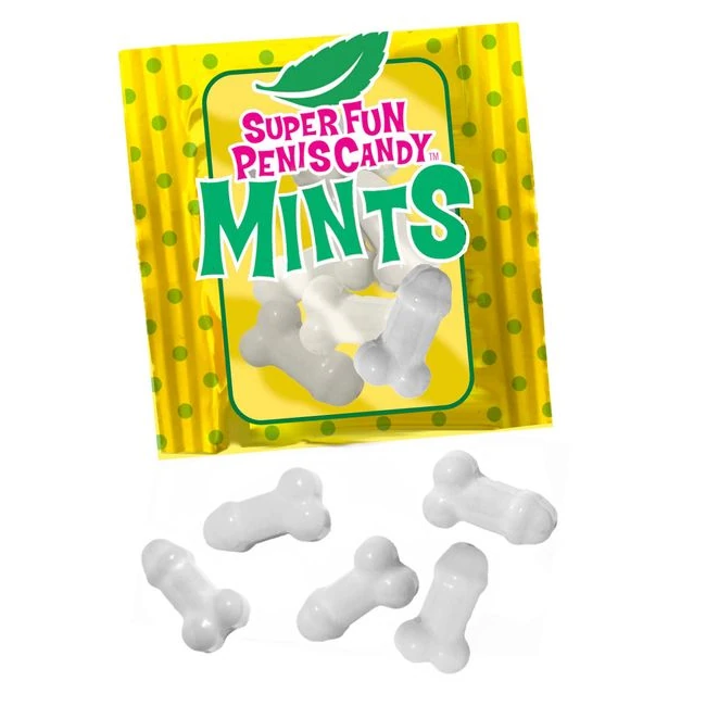 Super Fun Penis Mints 5pc Bags Display of 100 Bags - Key Details
