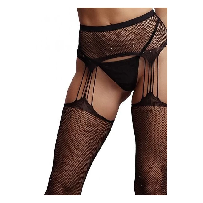 Suspender Rhinestone Pantyhose - Black - Fit & Sizing