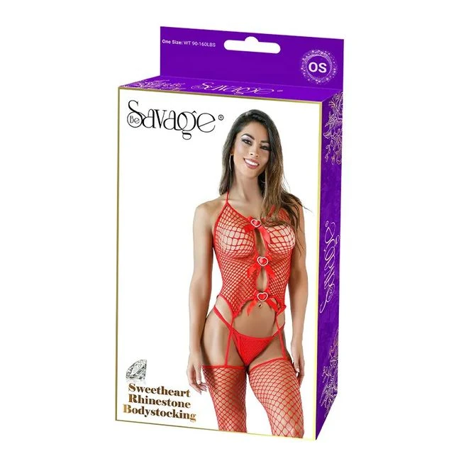 Sweetheart Rhinestone Bodystocking - by Savage Lingerie