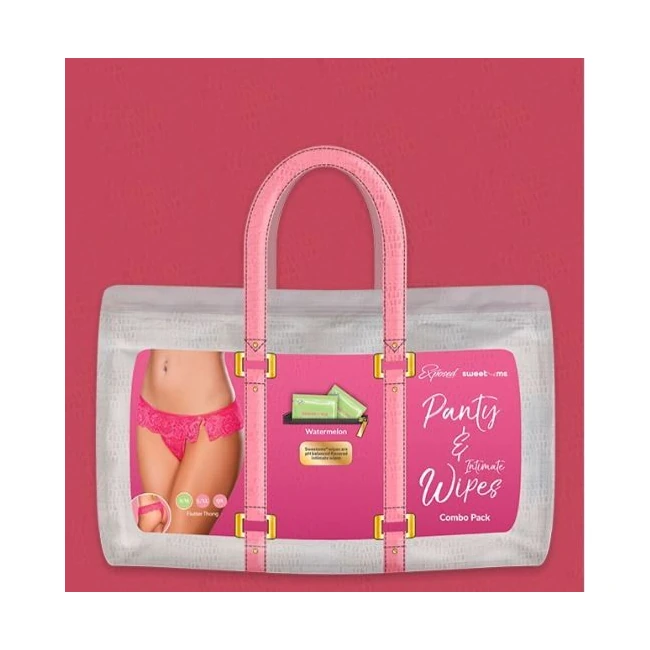 Sweetums Flutter Thong W/ Wipes - Shiny Straps and an Open Back