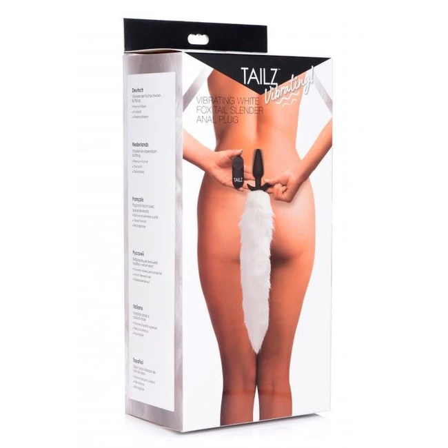 Tailz Vibrating White Fox Tail Slender Anal Plug - Additional Details