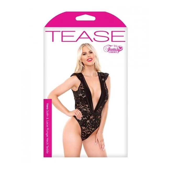 Tease Vera Satin & Lace Plunge Neck Teddy - Fit & Sizing