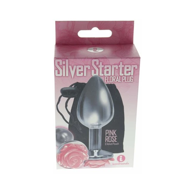 The 9"s the Silver Starter Rose Floral Stinless Steel Butt Plug Pink - Shape & Comfort