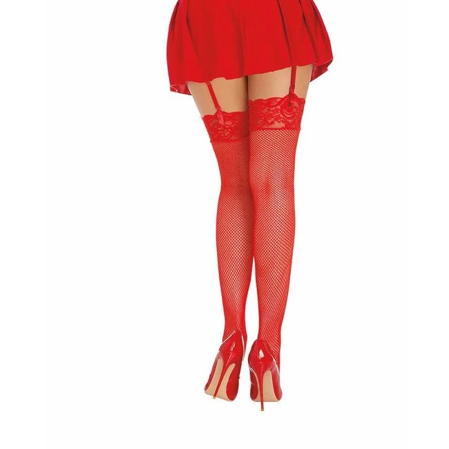Thigh High Fishnet W/ Lace Top Red O/S - What Comes in the Pair