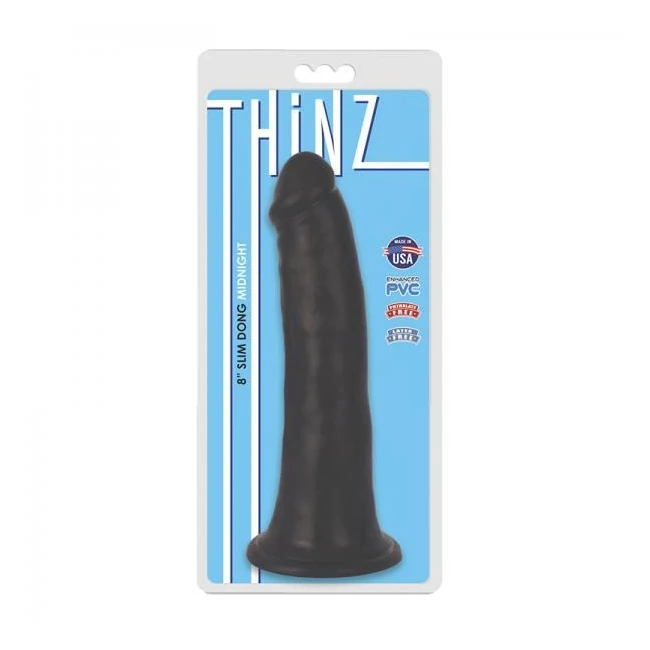Thinz 8 Inch Slim Dildo- Black - Shape & Texture
