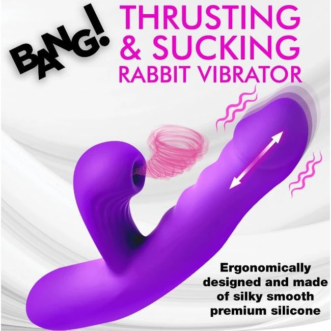 Thrusting & Sucking Rabbit Vibrator Purple - Experience Dual-Action Pleasure with the Thrusting & Sucking Rabbit Vibrator Purple
