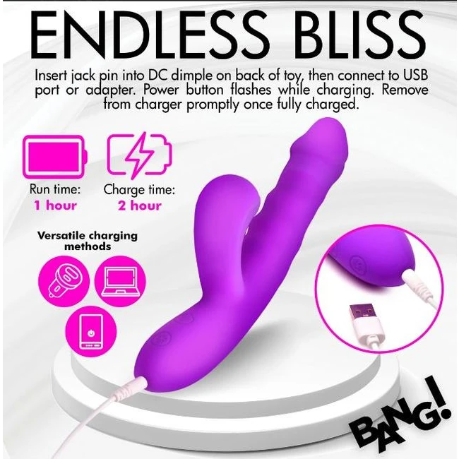 Thrusting & Sucking Rabbit Vibrator Purple - Physical Specifications
