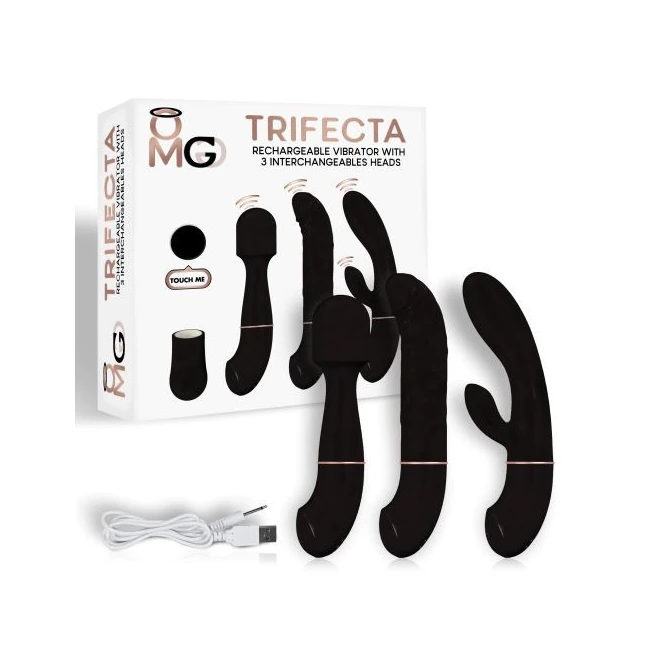 Trifecta Rechargeable Vibrator W/ 3 Interchangeable Heads Black - How It Feels